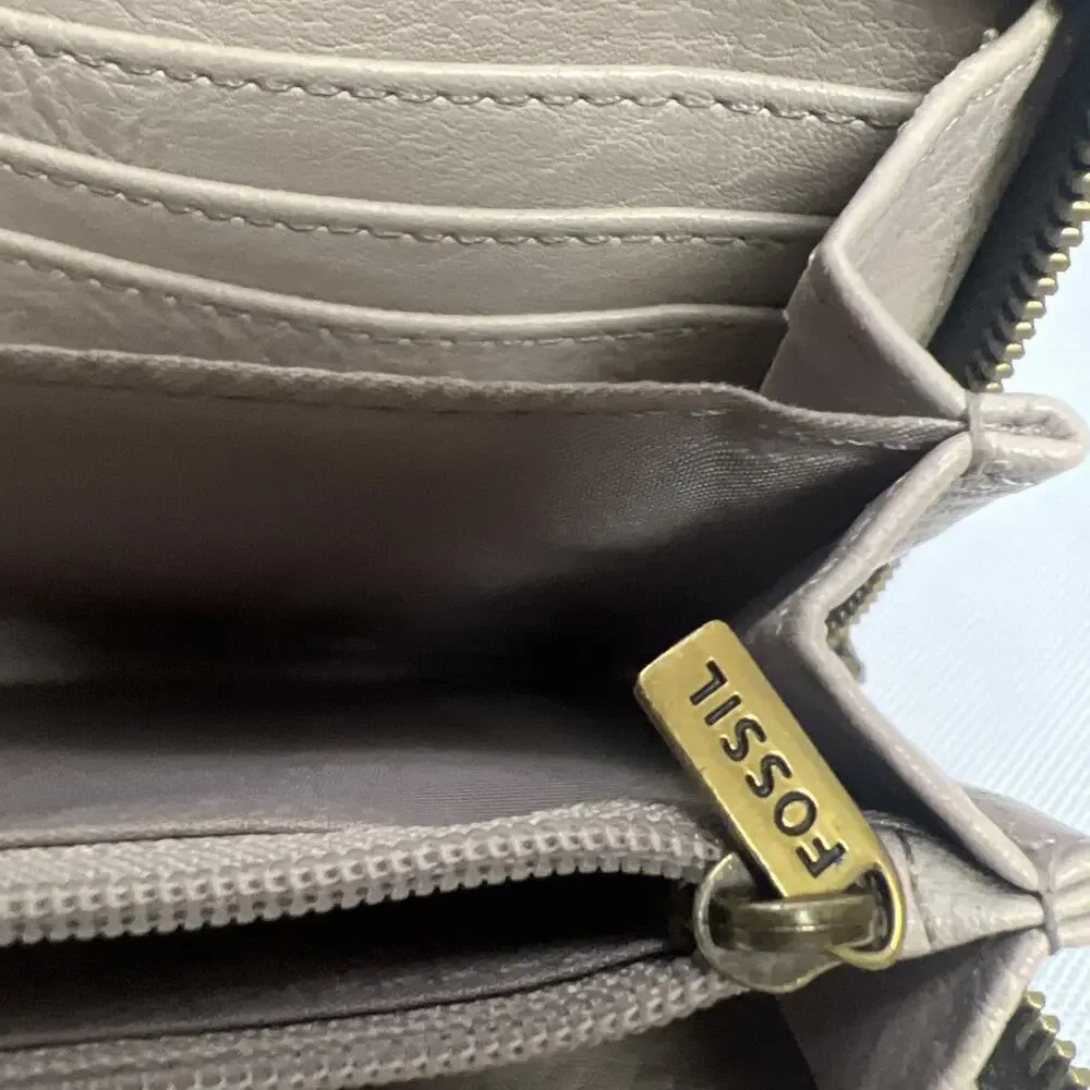 Fossil Sydney Leather Zip Long Wallet Gray Zip Around